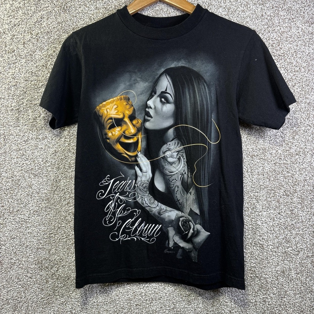 DGA Shirt Mens Small Black‎ Tears Of A Clown Graphic Tattoo Gothic T-Shirt